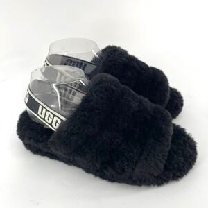 UGG Fluff Yeah Slide Women's Size 7 Black Sheepskin Plush Platform Slippers